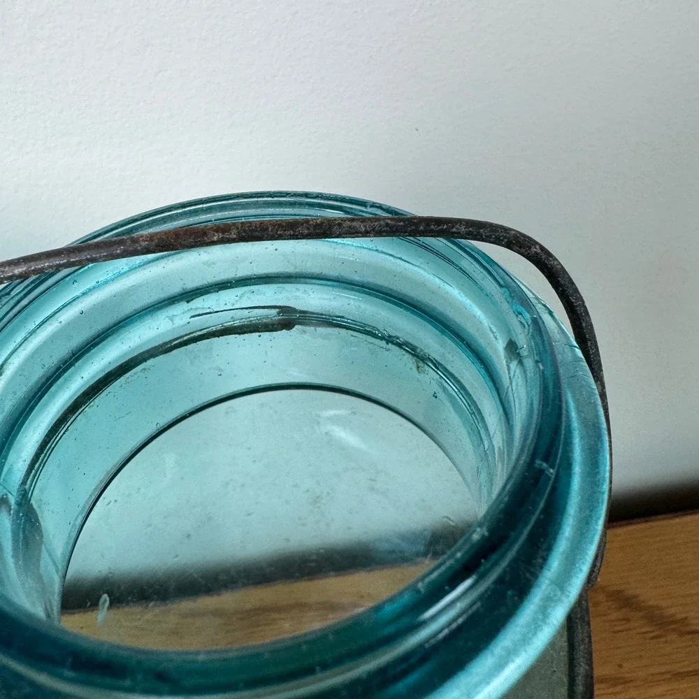 Set of 4 Antique Vintage 1900-1923 Aqua‎ Blue Ball Mason Jars Quart